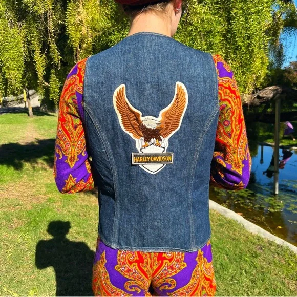1970s Harley Davidson Denim Snap Front Vest - Picture 1 of 7